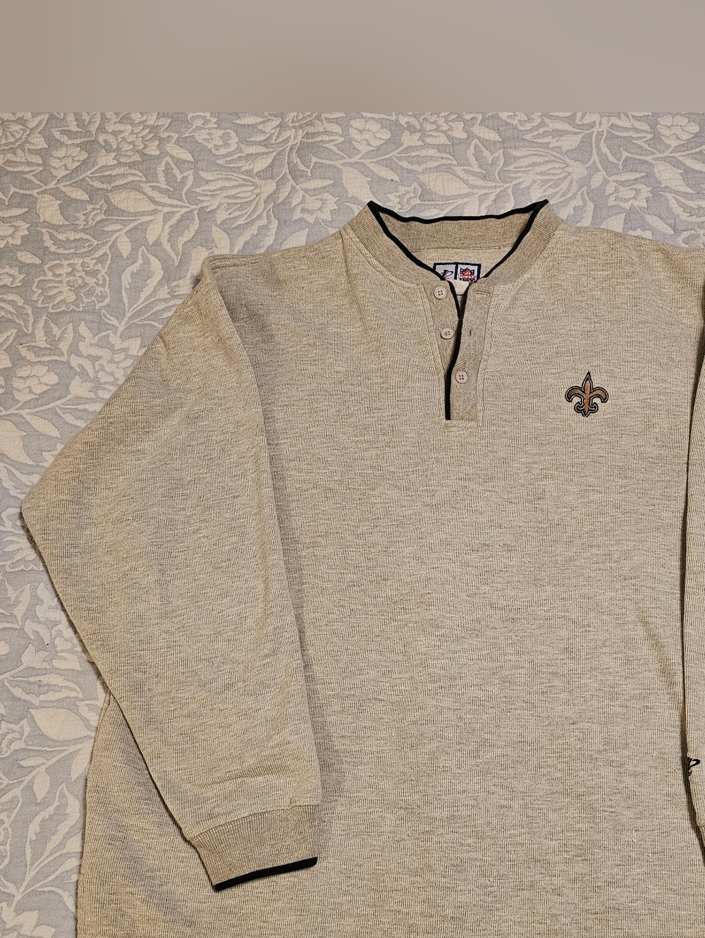 Saints Athletic Men's Beige Crewneck Henley Thermal Pullover